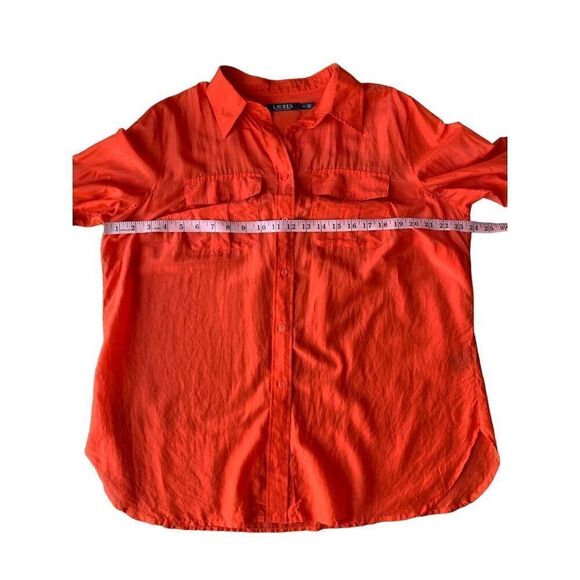 Lauren Ralph Lauren Cotton/Silk Blend Red Orange Button Down Shirt - Picture 8 of 10